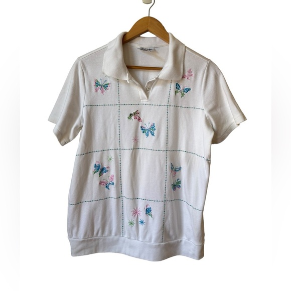 Blair Coquette Core embroidered Butterfly Top Pastel Short Sleeve Size M - Picture 4 of 10